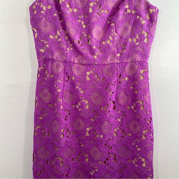 Gianni Bini Lilac Fuchsia Lace Mesh Overlay Sleeveless Sheath Dress 6 - Picture 2 of 9